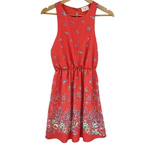 EVERLY Rich Coral Floral Sleeveless Blouson Dress - Size XS EUC